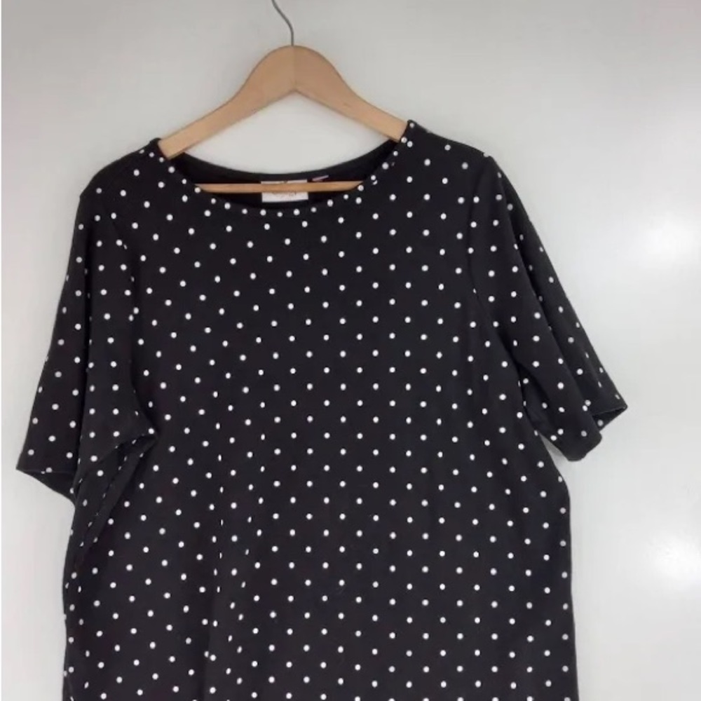 Quacker Factory Top Shirt Women's Plus Size 1X Black White Polka Dot Gem-Studded